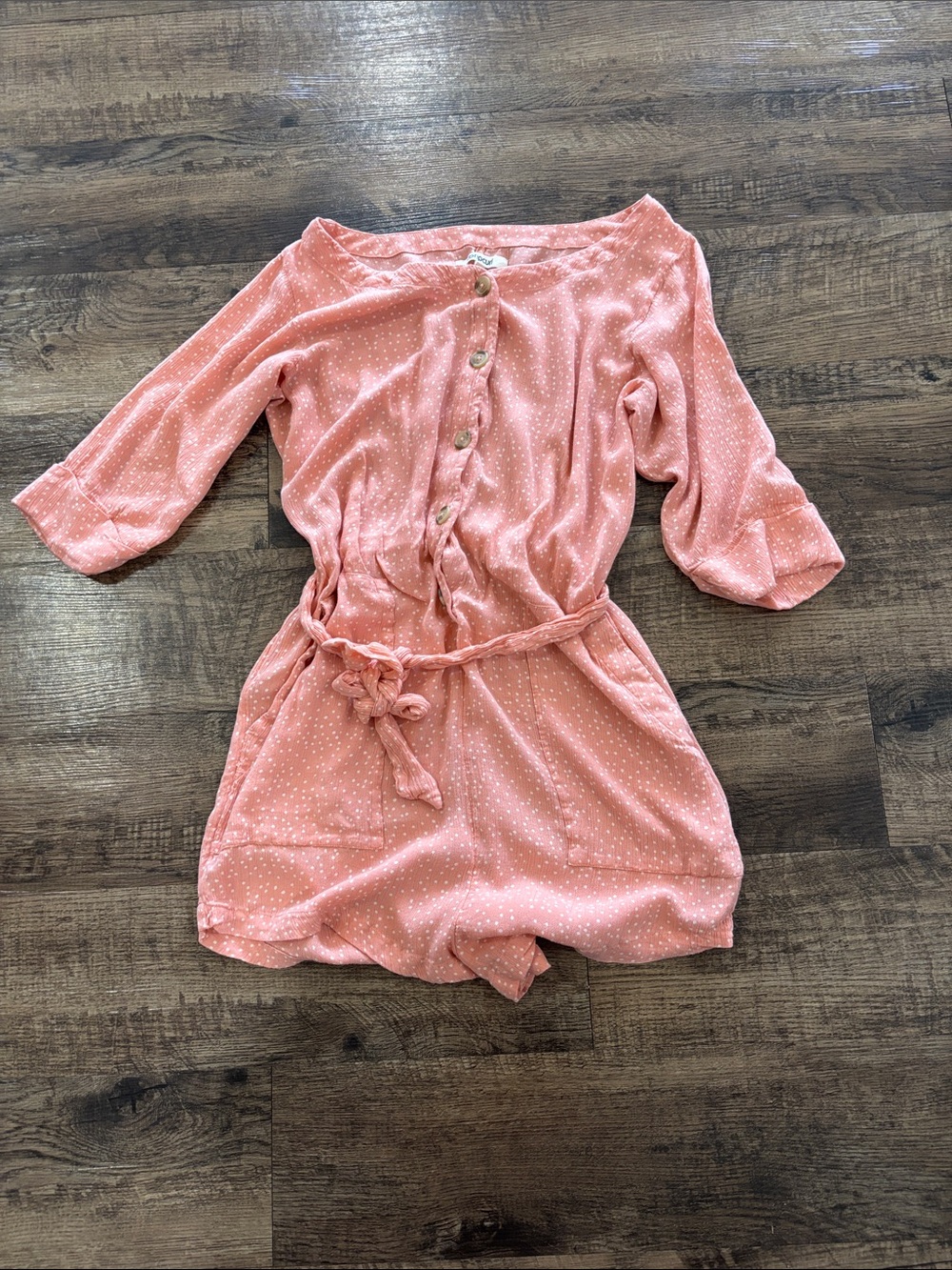 Rip Curl Coral with White Dot Button Romper Blouse with Pockets